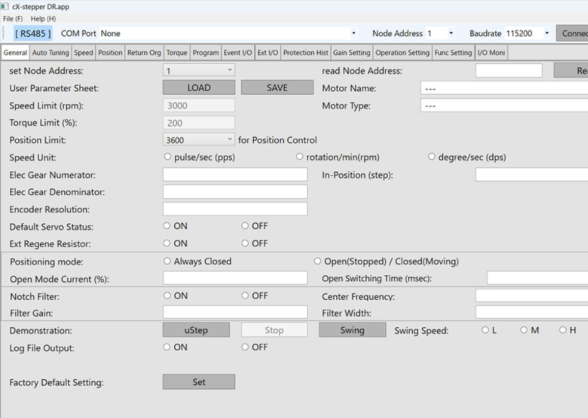 Example screen of dedicated configuration software