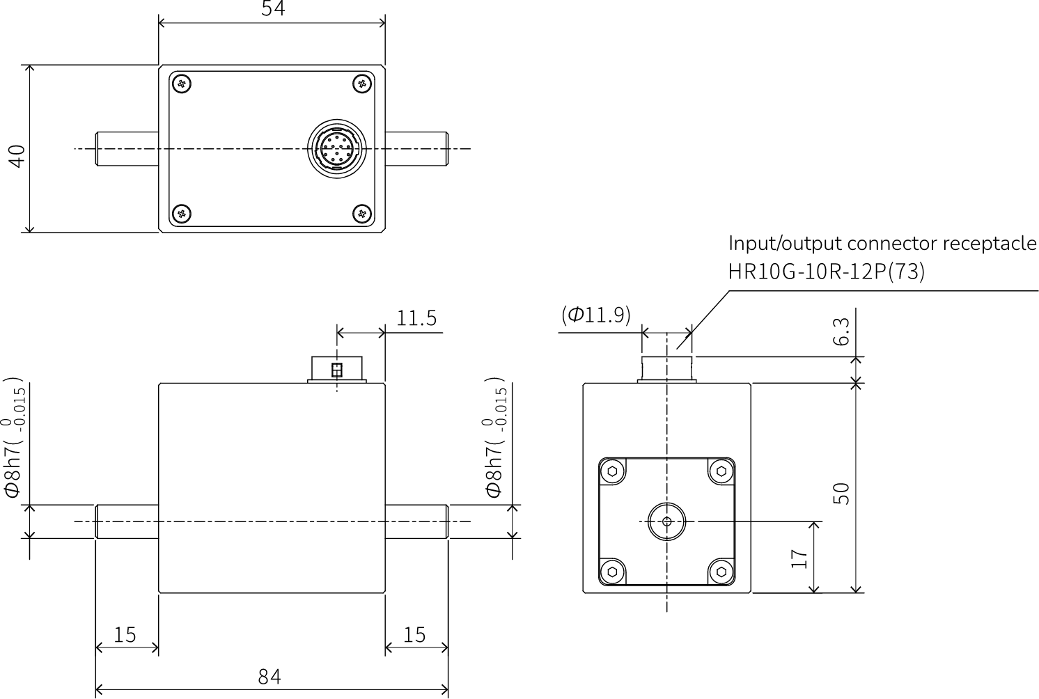 Input/output connector receptacle