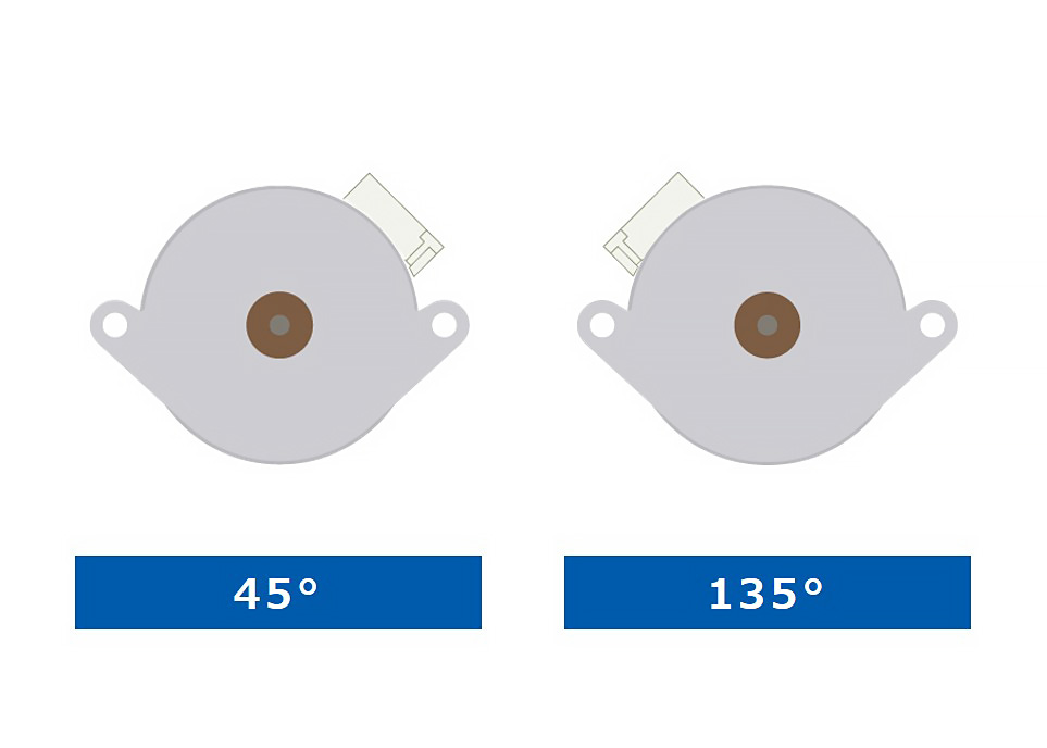 Customization examples for mounting angles, such as 45° left or 135° right